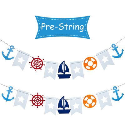 2 Pieces Nautical Bunting Banner Cruise Door Decorations Sailboat Yacht Lighthouse Bunting Garland for Nautical Themed Birthday Party Baby Shower Anniversary Decoration
