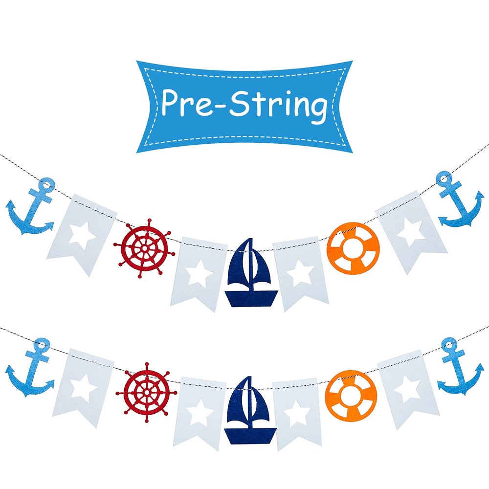 2 Pieces Nautical Bunting Banner Cruise Door Decorations Sailboat Yacht Lighthouse Bunting Garland for Nautical Themed Birthday Party Baby Shower Anniversary Decoration