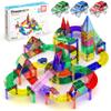 PicassoTiles 128pcs Magnetic Race Car Track Building Block Educational Toy Set Tiles Magnet Playset 3 LED Car STEM Learning Construction Kit Fine Motor Skill Training Brain Development for Kids Age3+ view 1