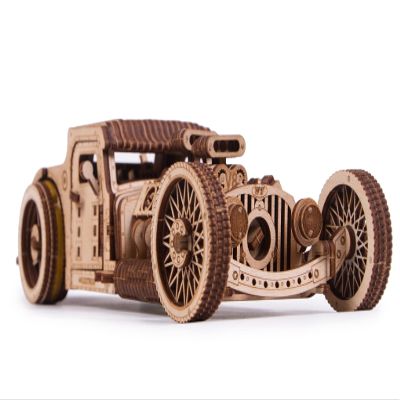 Wood Trick Hot Rod Wooden Model Car Kit to Build - Rides up to 32 feet - Detailed - 3D Wooden Puzzles for Adults to Build - Engineering DIY Mechanical Wood Model Kits for Adults