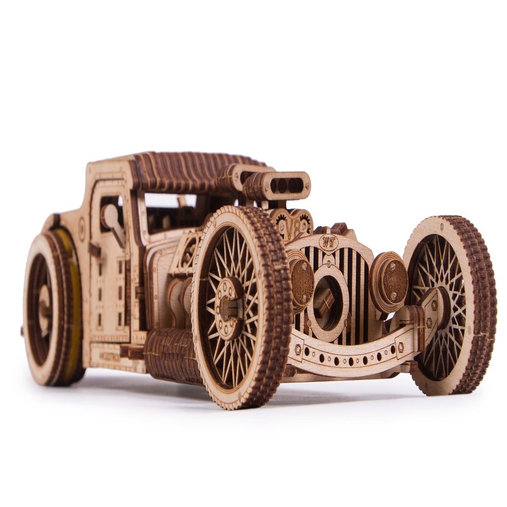 Wood Trick Hot Rod Wooden Model Car Kit to Build - Rides up to 32 feet - Detailed - 3D Wooden Puzzles for Adults to Build - Engineering DIY Mechanical Wood Model Kits for Adults
