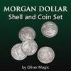 blue-ther Morgan Dollar Shell and Coin Set (5 Coin +1 Head Shell+1 Tail Shell) Magic Coin Magic Tricks Illusions Close up Fun view 2