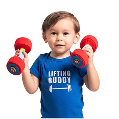 WOD Toys Baby Dumbbell Plush Dumbell with Rattle & Sensory Sounds Safe, Durable Fitness Toy for Newborns, Infants and Babies (2)