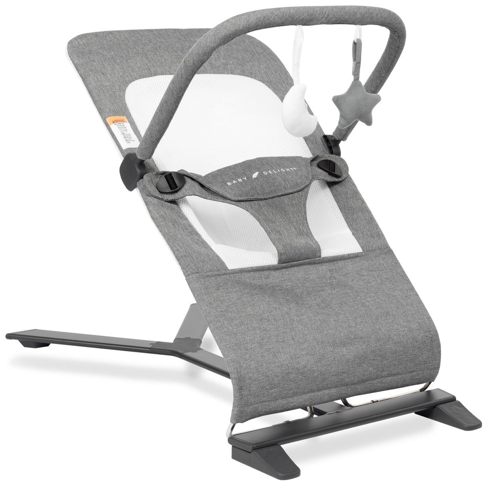 Baby Delight Alpine Deluxe Portable Bouncer | Infant | 0 6 months | Charcoal Tweed