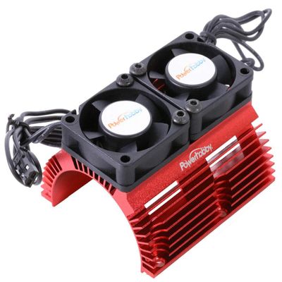 Power Hobbies Aluminum Heat Sink with Twin Turbo High Speed Fans for 1/8 Motors, 40.8mm Diameter, RC Vehicles