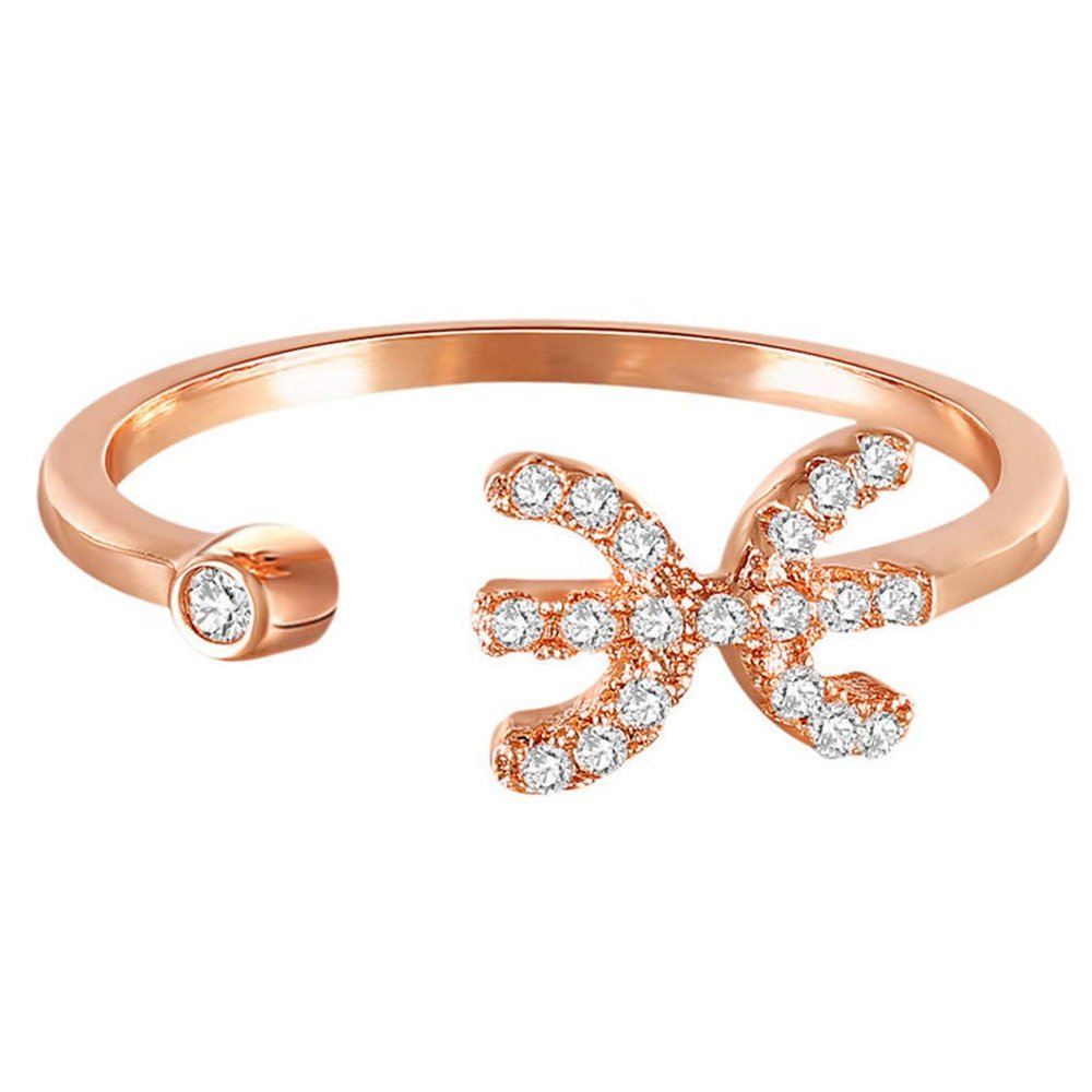 SXFSE Rings for Women, Twelve Constellations Ring Electroplated Rose Gold Diamond Lady Open Ring