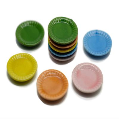10 Mix Colorful Scalloped Plates Dollhouse Miniatures Ceramic Supply Food