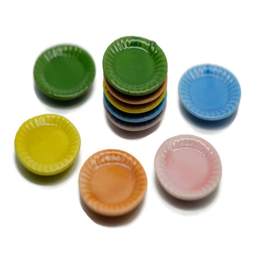 10 Mix Colorful Scalloped Plates Dollhouse Miniatures Ceramic Supply Food
