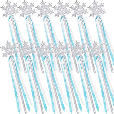 Gejoy Winter Snowflake Wand Silver Snowflake Magic Wand Winter Flake Theme Winter Wand Princess(12 Pcs)