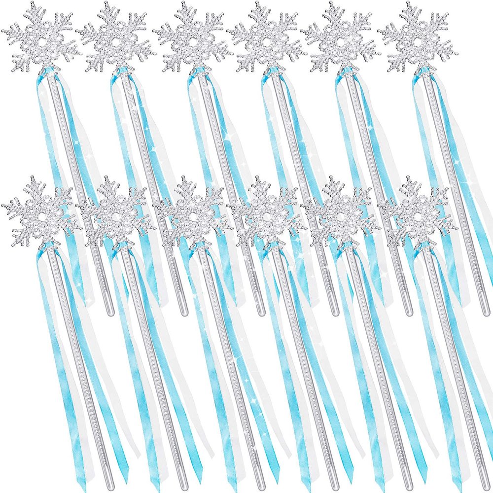 Gejoy Winter Snowflake Wand Silver Snowflake Magic Wand Winter Flake Theme Winter Wand Princess(12 Pcs)