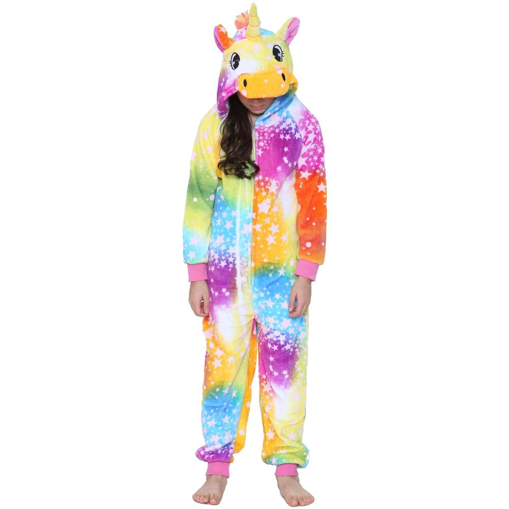 A2Z Kids Girls Unicorn Rainbow Onesie Extra Soft Fluffy Stars Print Xmas Costume