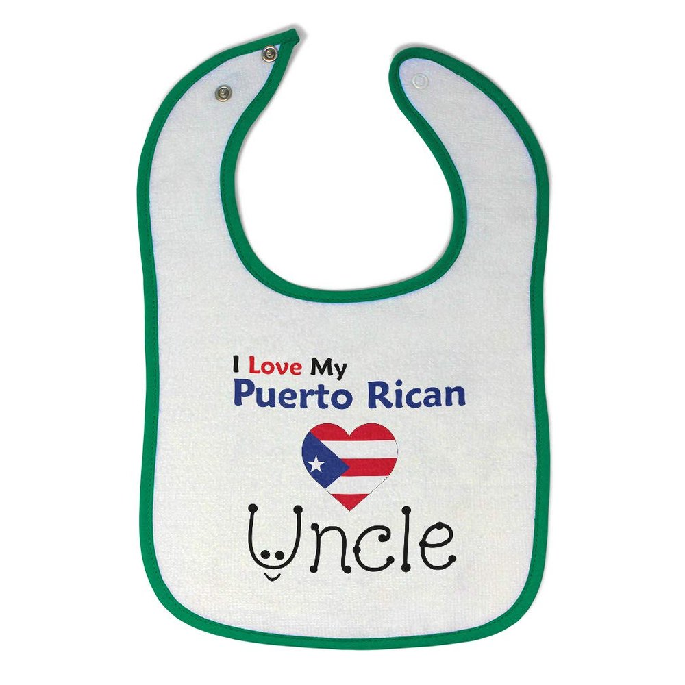 Custom Baby Bibs Burp Cloths I Love My Puerto Rican Uncle Cotton Baby Items for Baby Girl & Boy White Green Design Only
