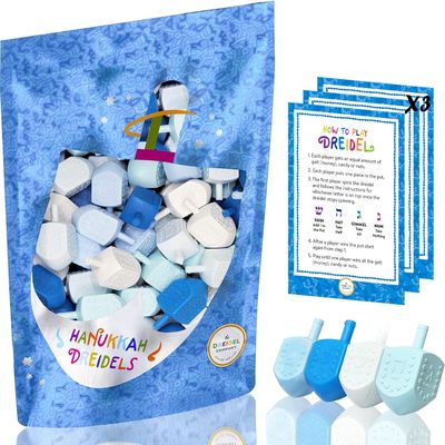 25-Pack Hanukkah Blue and White Plastic Pastel Colored Dreidel, for Children, Boys and Girls, Party Favors