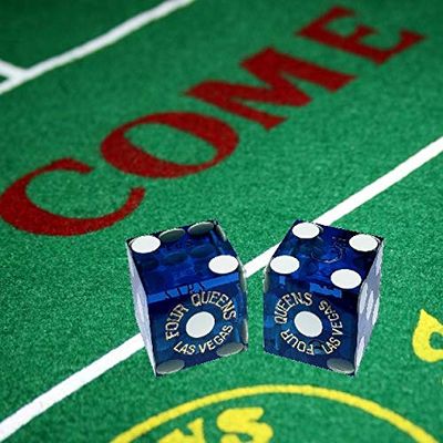 Cyber-Deals Wide Selection Craps Bundle Set: Las Vegas Style Felt Layout + Pair 19mm Authentic Nevada Casino Table-Played Dice (Four Queens (Blue Polished))