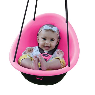 Swurfer Kiwi Toddler Swing Comfy Baby Swing Outdoor, 3-Point Adjustable Safety Harness, Safe Quick Click Locking System, Foam-Lined Shell, Blister-Free Rope, Age 9 Mos and Up, Pink