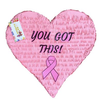 Heart Shaped Breast Cancer Awareness Pinata, Pink You Got This Support Message, Pink Ribbon Heart Pinata for Motivational and Survivor Celebrations, Encouragement Events, Breast Cancer Support Party