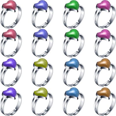 Hicarer 16 Pcs Adjustable Mood Rings Mixed Color Heart Shape Changing Mood Rings for Girls Boys Kids Emotion Feeling Finger Accessories Costume Props Children's Day Birthday Party Favors