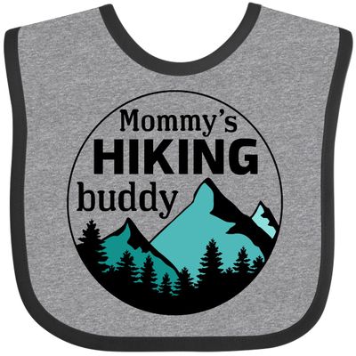 inktastic Mommy's Hiking Buddy with Mountains and Trees Baby Bib Heather and Black 38bf5