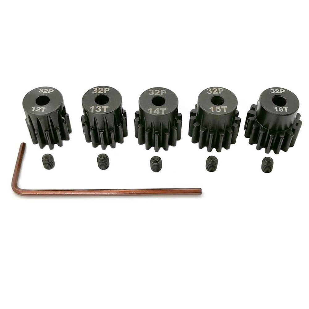 32P Hardened Pinion Gear Set 1/8 inch Hole 12T 13T 14T 15T 16T with Hex Key (Compatible with 0.8 Metric Pitch)