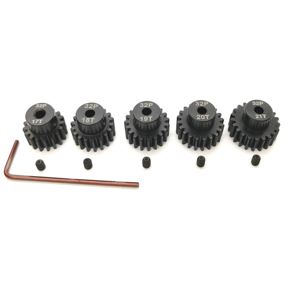 32P Hardened Pinion Gear Set 1/8 inch Hole 17T 18T 19T 20T 21T with Hex Key (Compatible with 0.8 Metric Pitch)