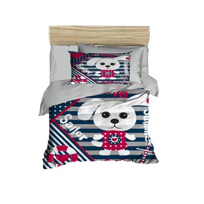 100% Cotton Nautical Baby Bedding, Cute Dog Themed Duvet Cover Set, Crib Bedding for Baby Boys,