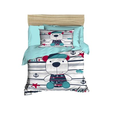 100% Cotton Nautical Baby Bedding, Bear Themed Duvet Cover Set, Crib Bedding for Baby Boys, Blue