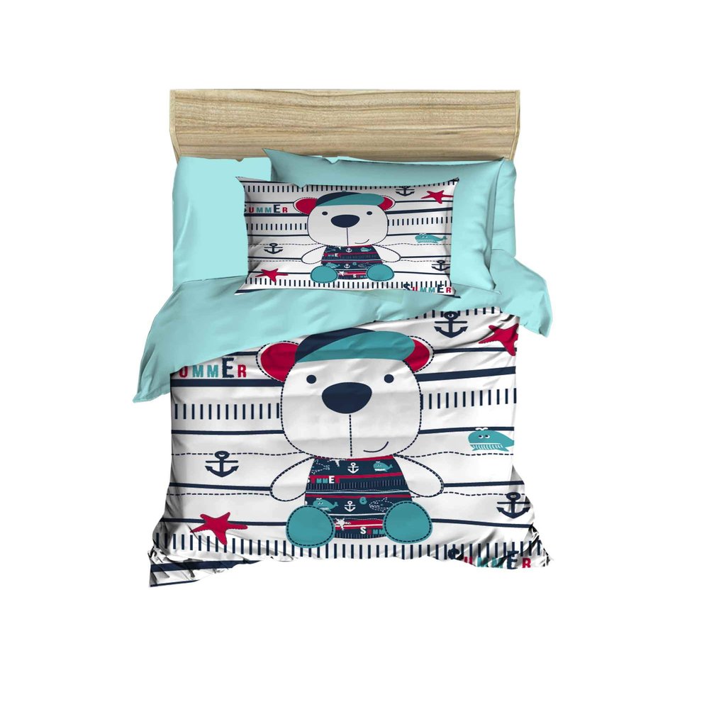 100% Cotton Nautical Baby Bedding, Bear Themed Duvet Cover Set, Crib Bedding for Baby Boys, Blue