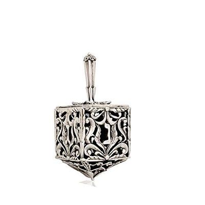 Large Square Sterling silver dreidel with Hebrew words a great miracle happened there with Vintage design