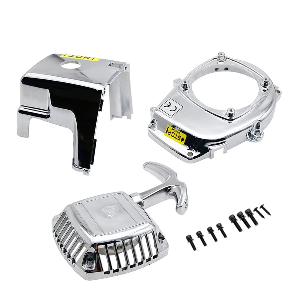 FLMLF Chrome RC Cover Kit (Pull Starter+Cylinder Cover+Side Cover+Screws) for 23CC-30.5CC Zenoah Chongyang TS ROVAN Baja Losi 5ive-T DBXL