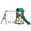 Backyard Discovery Buckley Hill Cedar Wood Swing Set with Wave Slide, Play Deck, Rock Wall Ladder, Belt Swings, Chalkboard, Canopy Roof, Outdoor Playset view 1
