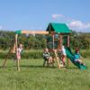 Backyard Discovery Buckley Hill Cedar Wood Swing Set with Wave Slide, Play Deck, Rock Wall Ladder, Belt Swings, Chalkboard, Canopy Roof, Outdoor Playset view 2