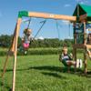 Backyard Discovery Buckley Hill Cedar Wood Swing Set with Wave Slide, Play Deck, Rock Wall Ladder, Belt Swings, Chalkboard, Canopy Roof, Outdoor Playset view 4
