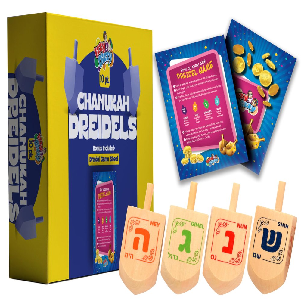 Izzy 'n' Dizzy Hanukkah Wooden Dreidel (Pack of 10) - Medium