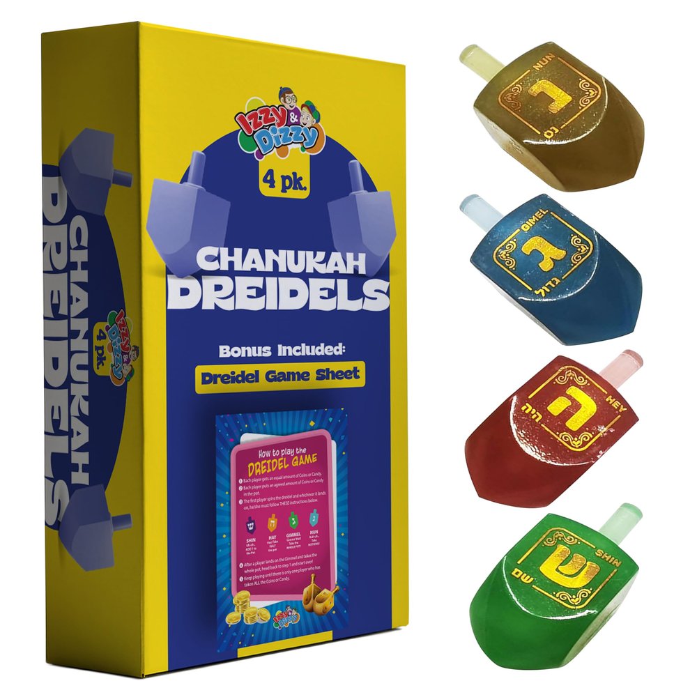 Izzy 'n' Dizzy Hanukkah Dreidels - Glow in The Dark Dreidel - 4 Pack Medium