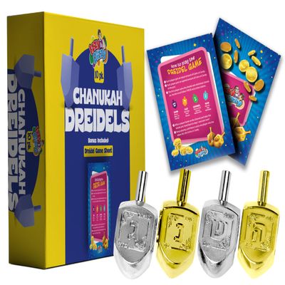 Izzy 'n' Dizzy Hanukkah Metallic Gold and Silver Dreidel (Pack of 10) - Medium