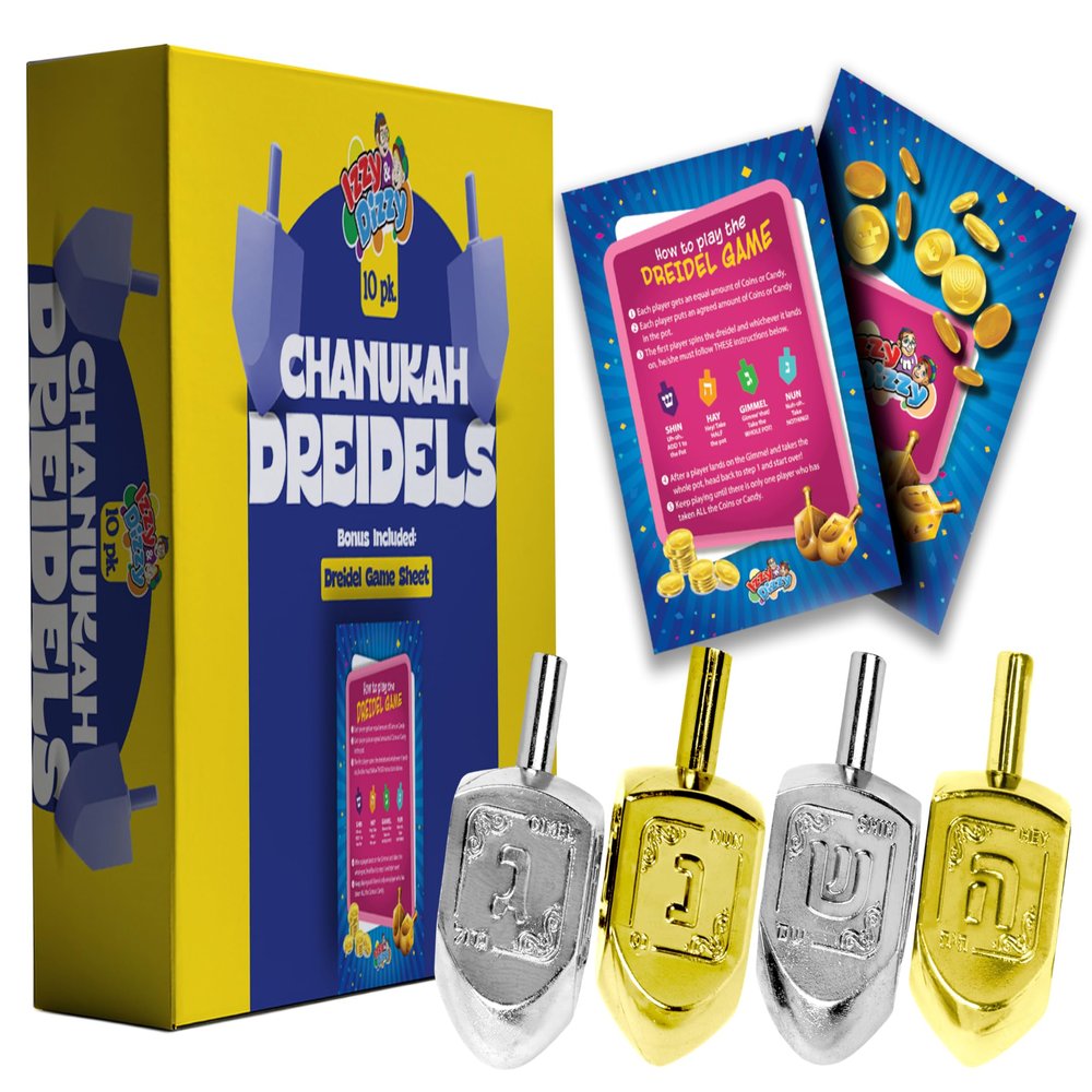 Izzy 'n' Dizzy Hanukkah Metallic Gold and Silver Dreidel (Pack of 10) - Medium