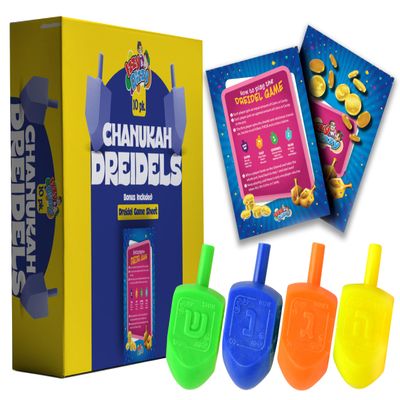 Hanukkah Dreidels - Multi Color Plastic Dreidel - 10 Pack Medium