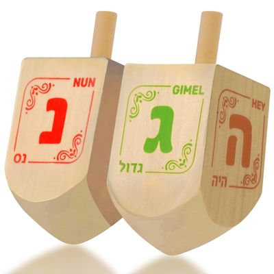 Izzy 'n' Dizzy Hanukkah Dreidels - Extra Large Natural Wooden Dreidel - 2 Pack