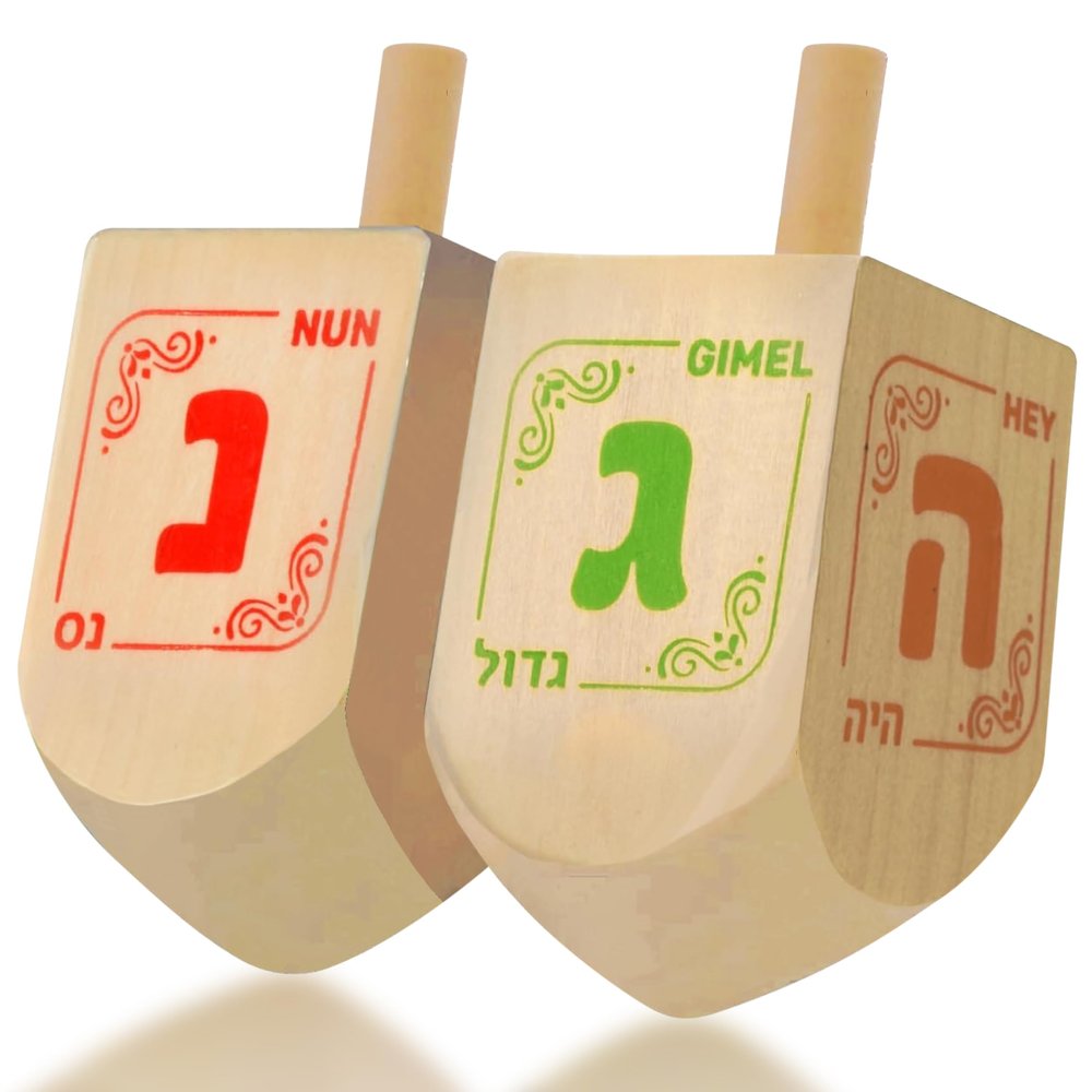 Izzy 'n' Dizzy Hanukkah Dreidels - Extra Large Natural Wooden Dreidel - 2 Pack