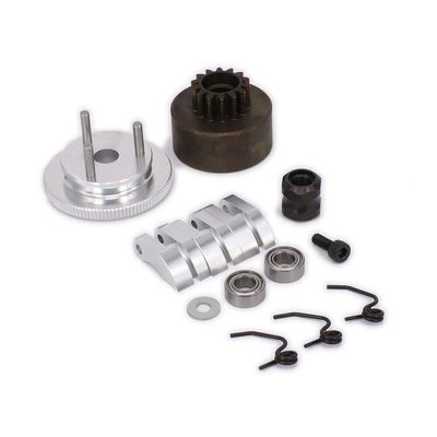 Clutch Bell Shoes Bearing 14T Gear Flywheel Assembly Kit Set Springs Cone Engine Nut for 1/8 RC Hobby Model Nitro Car HPI HSP Traxxas Axial Himoto (Silver)