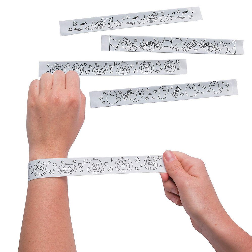 Color Your Own Halloween Slap Bracelets (48Pc) - Crafts for Kids and Fun Home Activities