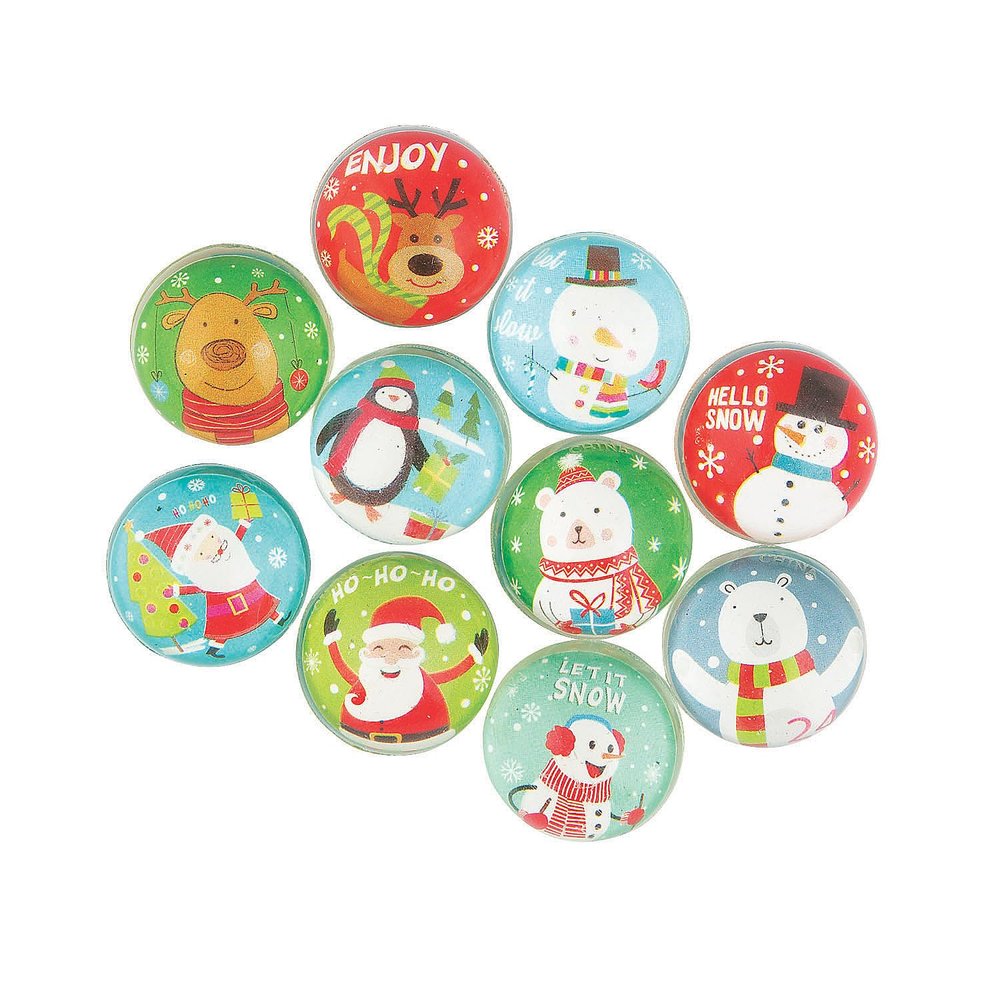Fun Express Mini Christmas Bouncing Ball Assortment - Assorted Colors & Designs - Holiday Party Favors, Stocking Stuffers, Classroom Rewards - 144 Pieces