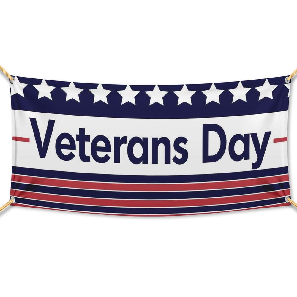 VictoryStore Veterans Day Banner Waterproof Vinyl Banner (4 Feet By 8 Feet, Stripes)