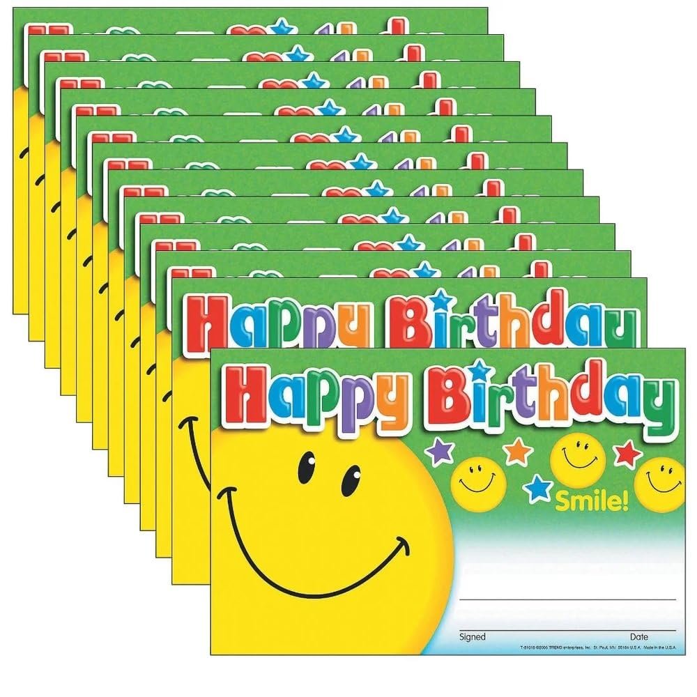 (12 Pk) Awards Happy Birthday Smile - 30 Pieces - Educational And Learning Activities For Kids