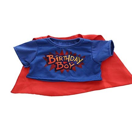 Teddy Mountain NY Birthday Girl - Boy Teddy Bear T-Shirt with Cape Teddy Bear Clothes fits Most 8" or 16" Teddy Bears incl. Build a Bear (Birthday Boy 16")