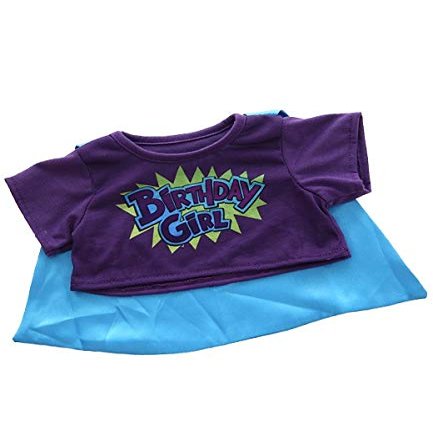 Teddy Mountain NY Birthday Girl - Boy Teddy Bear T-Shirt with Cape Teddy Bear Clothes fits Most 8" or 16" Teddy Bears incl. Build a Bear (Birthday Girl 16")