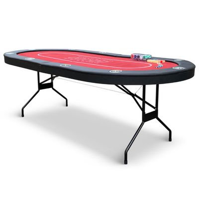Hathaway Fourth Street Folding Texas Holdem Table  10-Player Quick Folding Poker Table with Burgundy Felt Padded Surface  Includes Playing Cards, Clay Chip Set & Carrying Bag  Red
