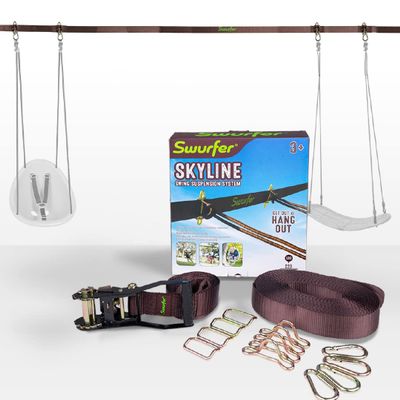 Swurfer Skyline Tree Swing Hanging Kit Heavy Duty, Weather Resistant, Swing Line to Hang Multiple Swings, Span Up to 40 Feet, Includes 4 Adjustable Locking Anchors & Carabiners, Easy Installation