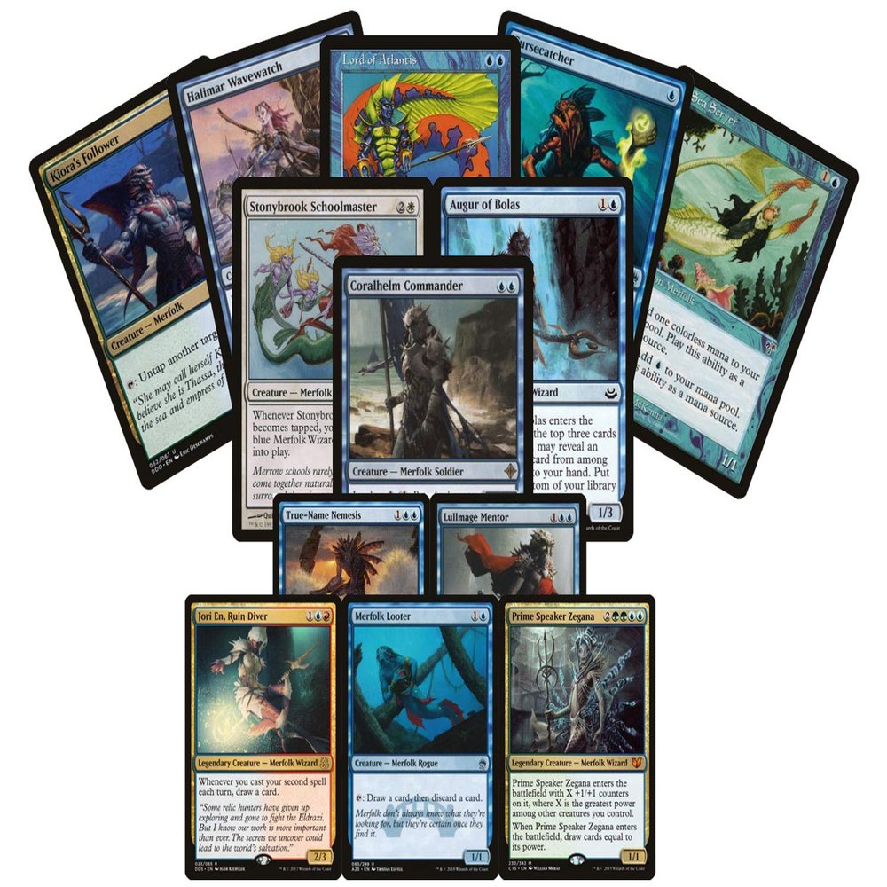 25 Magic Card Merfolk Lot - 3 Rares/Mythics, 25+ Commons/Uncommons, and Foils!