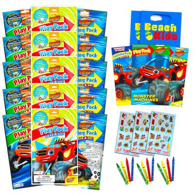 Set of 15 Kids Play Packs Fun Party Favors Coloring Book, Crayons, Stickers, Loot Bags, More (Blaze and the Monster Machines)